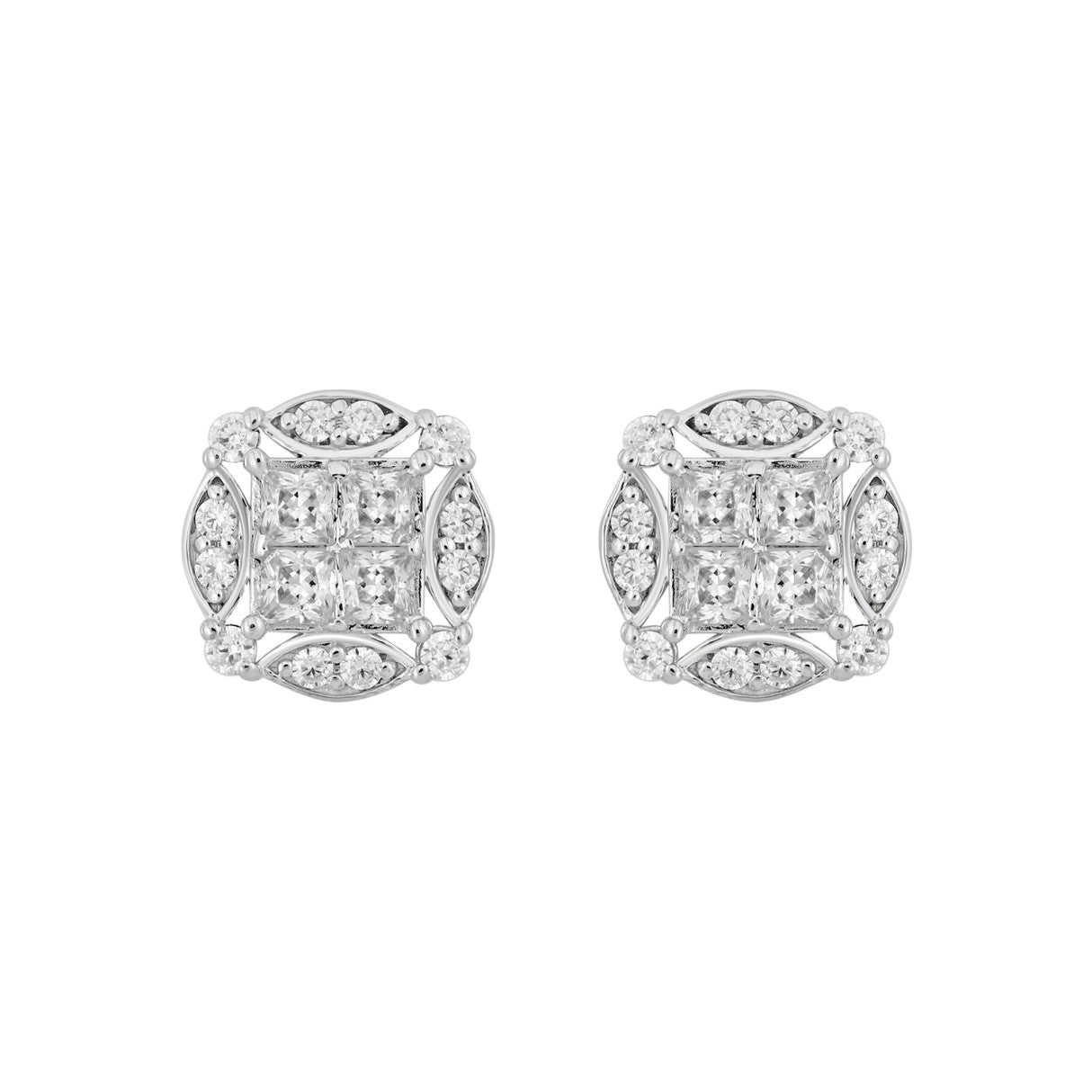 14K WHITE GOLD 1 1/4CT ROUND/PRINCESS DIAMOND MEN'S EARRINGS 