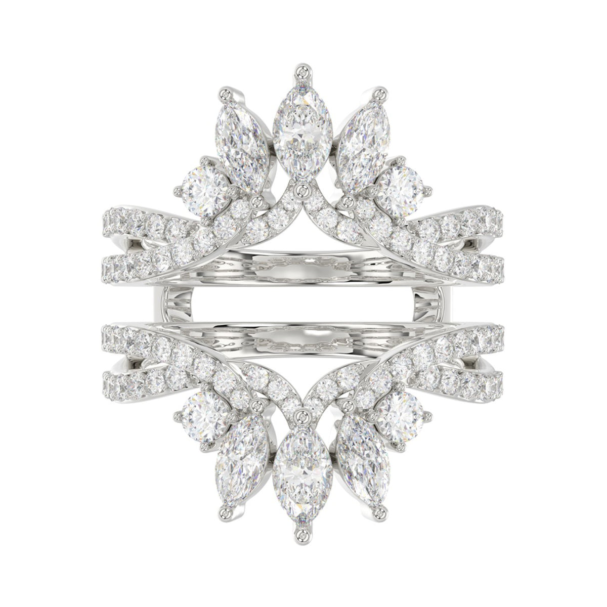 LADIES WRAP RING 2CT ROUND/MARQUISE DIAMOND 14K WHITE GOLD