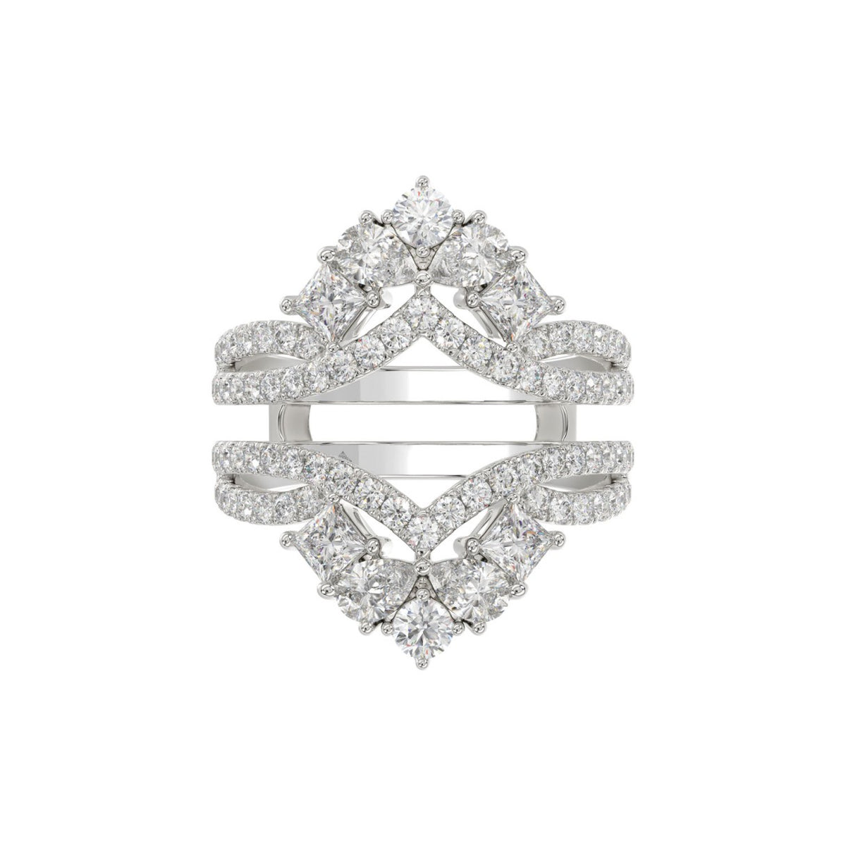 LADIES WRAP RING 2 1/2CT ROUND/PRINCESS/PEAR DIAMOND 14K WHITE GOLD