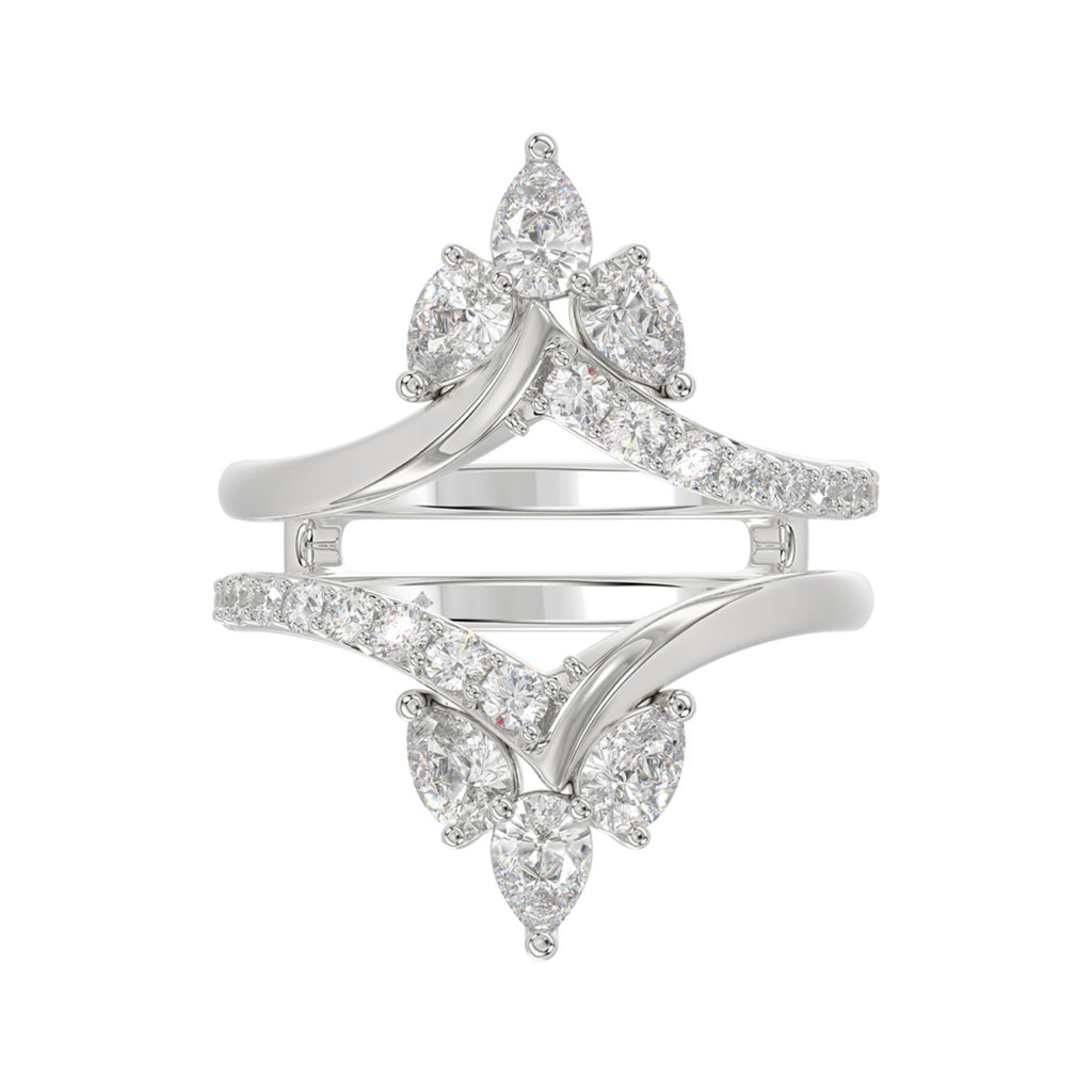 14K WHITE GOLD 1 1/4CT ROUND/PEAR DIAMOND LADIES WRAP RING