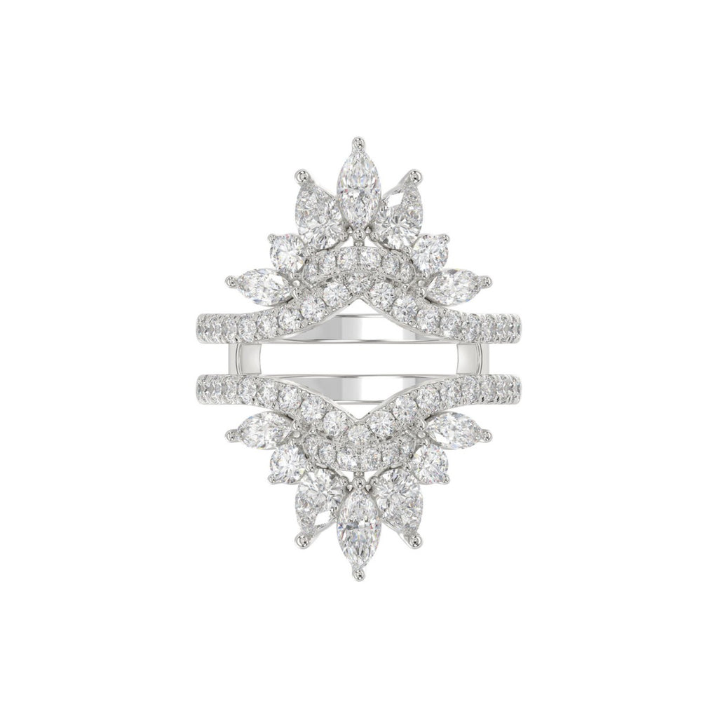 LADIES ENHANCERS RING 2 1/4CT ROUND/PEAR/MARQUISE DIAMOND 14K WHITE GOLD