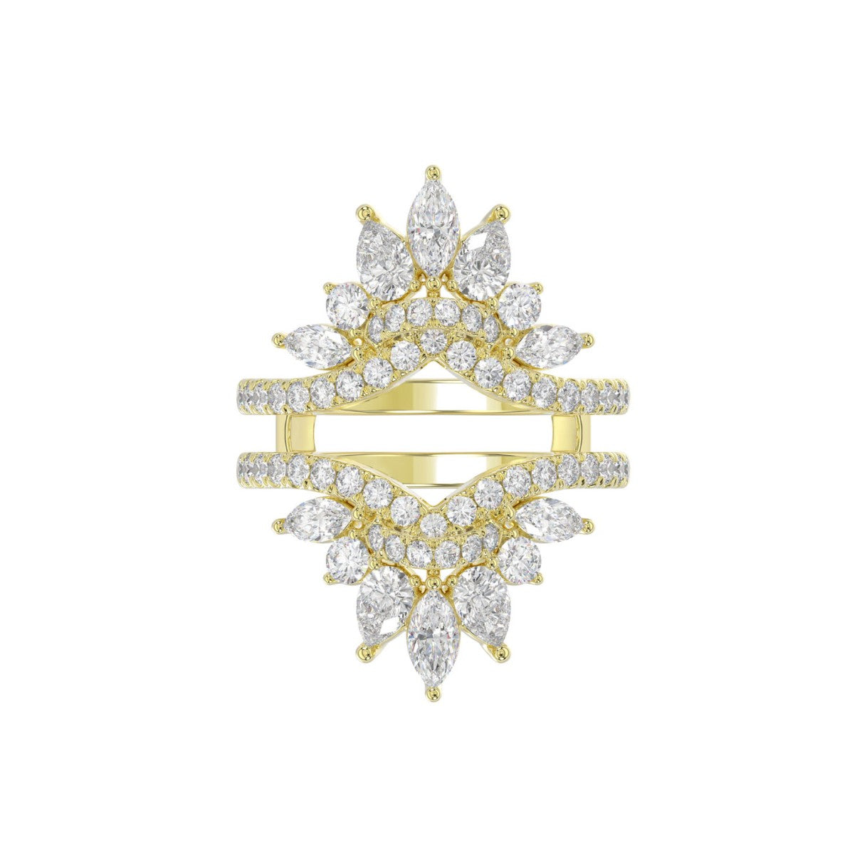 LADIES ENHANCERS RING 2 1/4CT ROUND/PEAR/MARQUISE DIAMOND 14K YELLOW GOLD