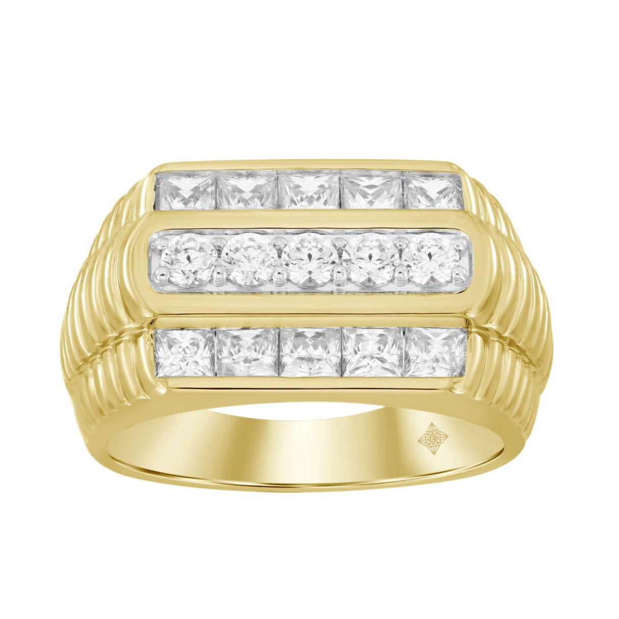 MEN'S RING 1 5/8CT ROUND/PRINCESS DIAMOND 14K YELLOW GOLD