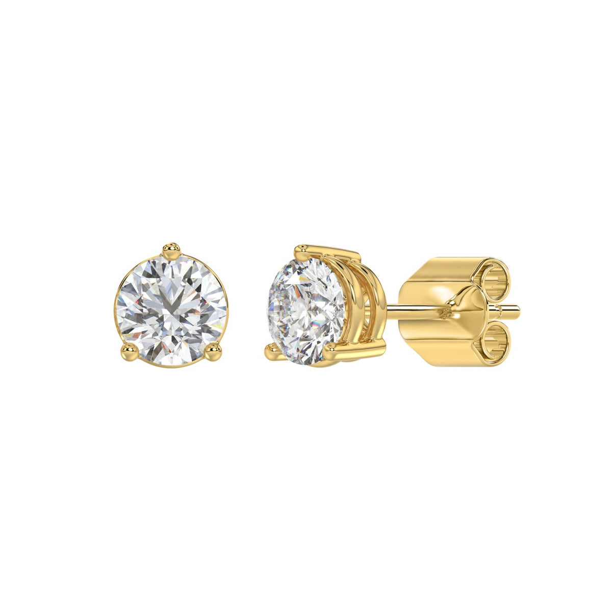 LADIES SOLITAIRE EARRINGS 2 1/2CT ROUND DIAMOND 14K YELLOW GOLD 