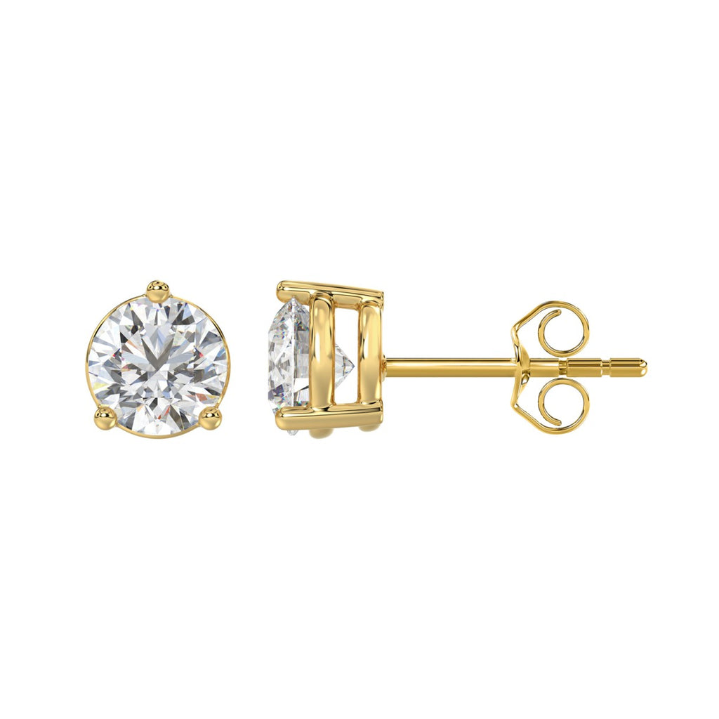 14K YELLOW GOLD 3CT ROUND DIAMOND LADIES SOLITAIRE EARRINGS (CENTER STONE  ROUND DIAMOND 1 1/2CT)