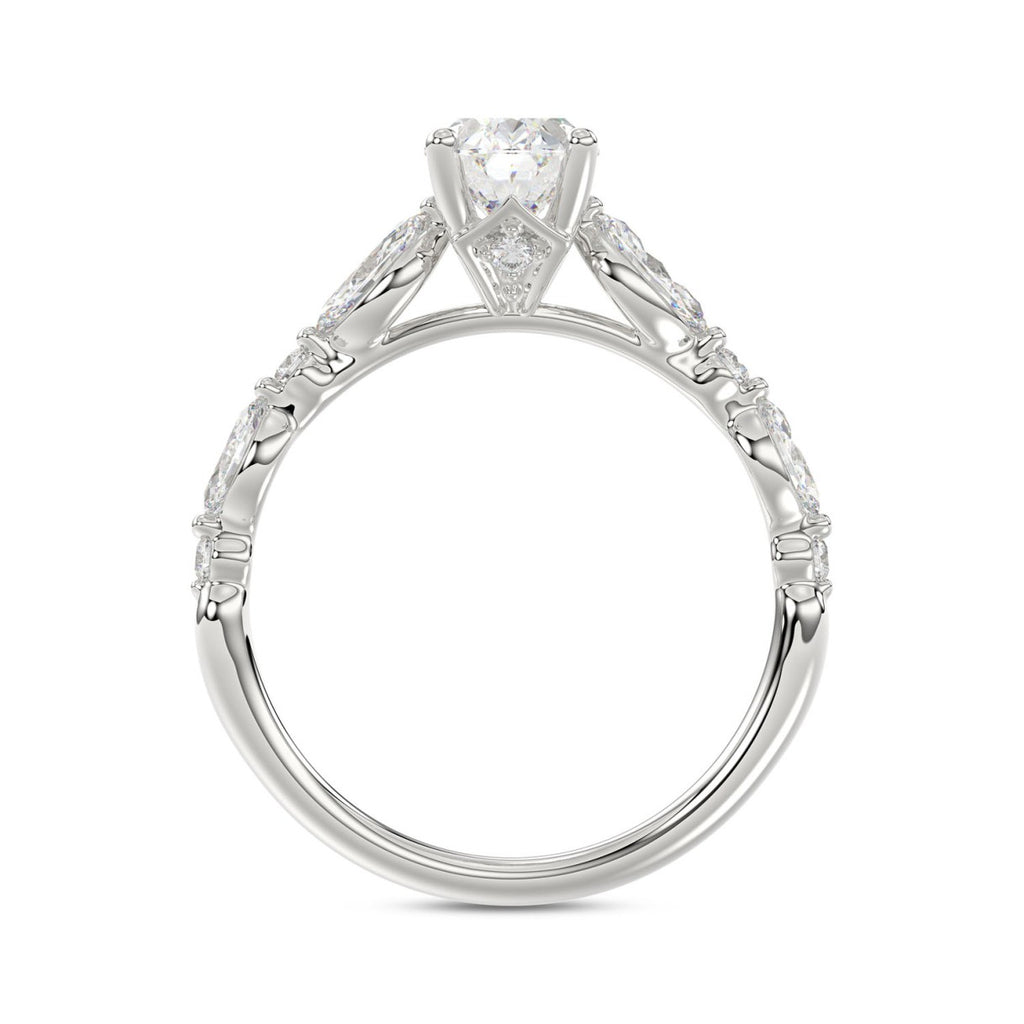14K White Gold Oval Diamond Ring 1 1/2Ct With Round &amp; Marquise Side Diamonds 1.00Ct Center Stone Oval Diamond For Women Fine Jewelry Gift For Her (Color F-G Clarity Vs1/Vs2)