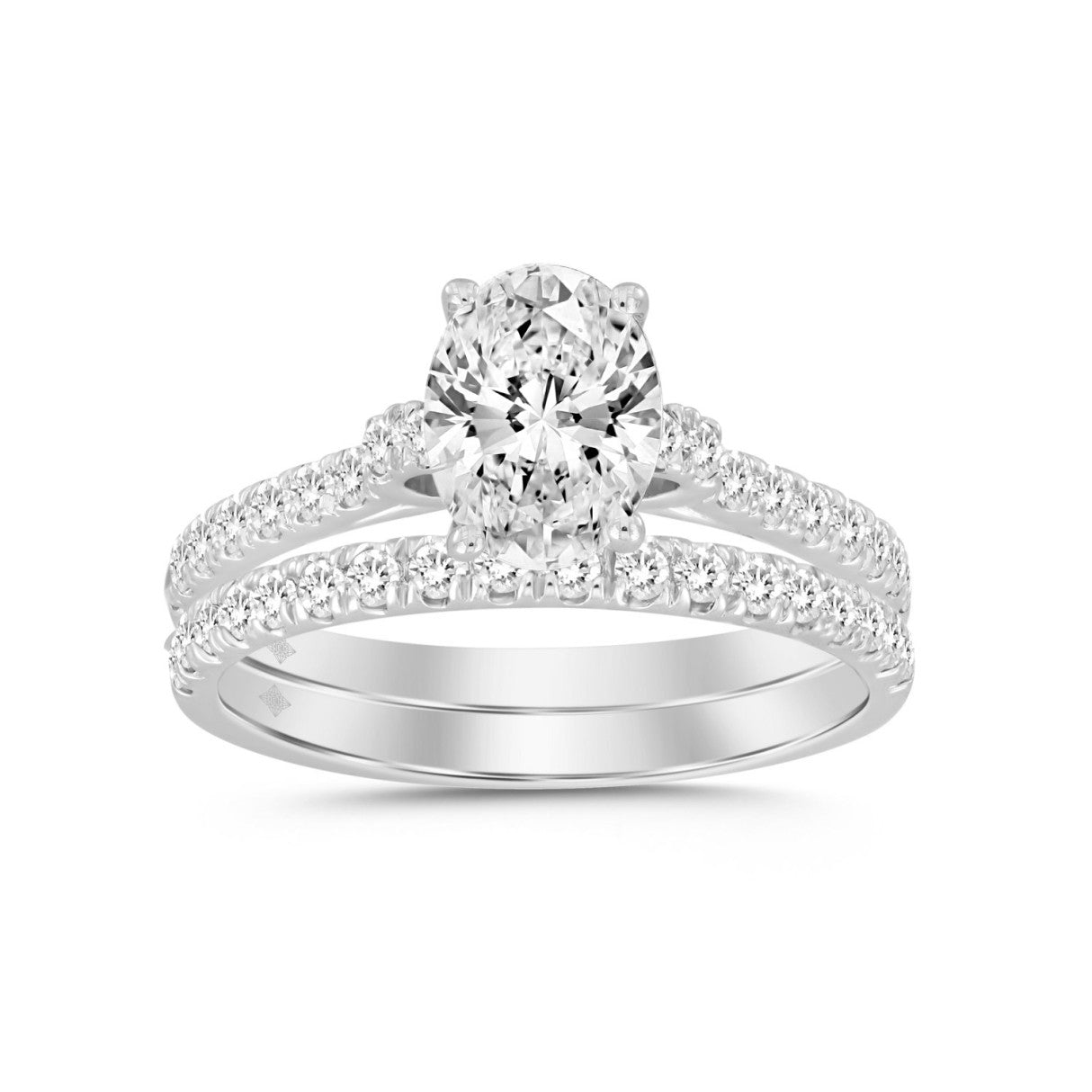 14K WHITE GOLD 1 1/2CT ROUND/OVAL DIAMOND LADIES BRIDAL SET (CENTER STONE OVAL DIAMOND 1CT)