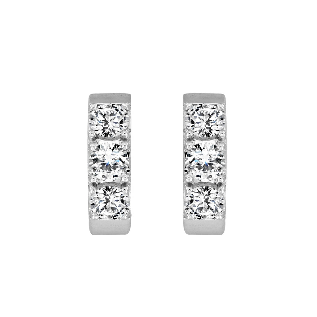 LADIES HOOP EARRINGS  1 1/2CT ROUND DIAMOND 14K WHITE GOLD