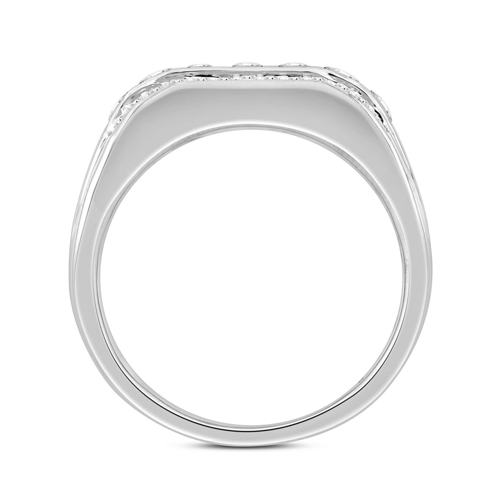 MENS RING  2.00CT ROUND/EMERALD DIAMOND 14K WHITE GOLD