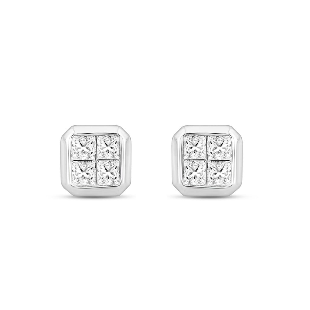 LADIES EARRINGS 1.00CT ROUND/PRINCESS DIAMOND 14K WHITE GOLD