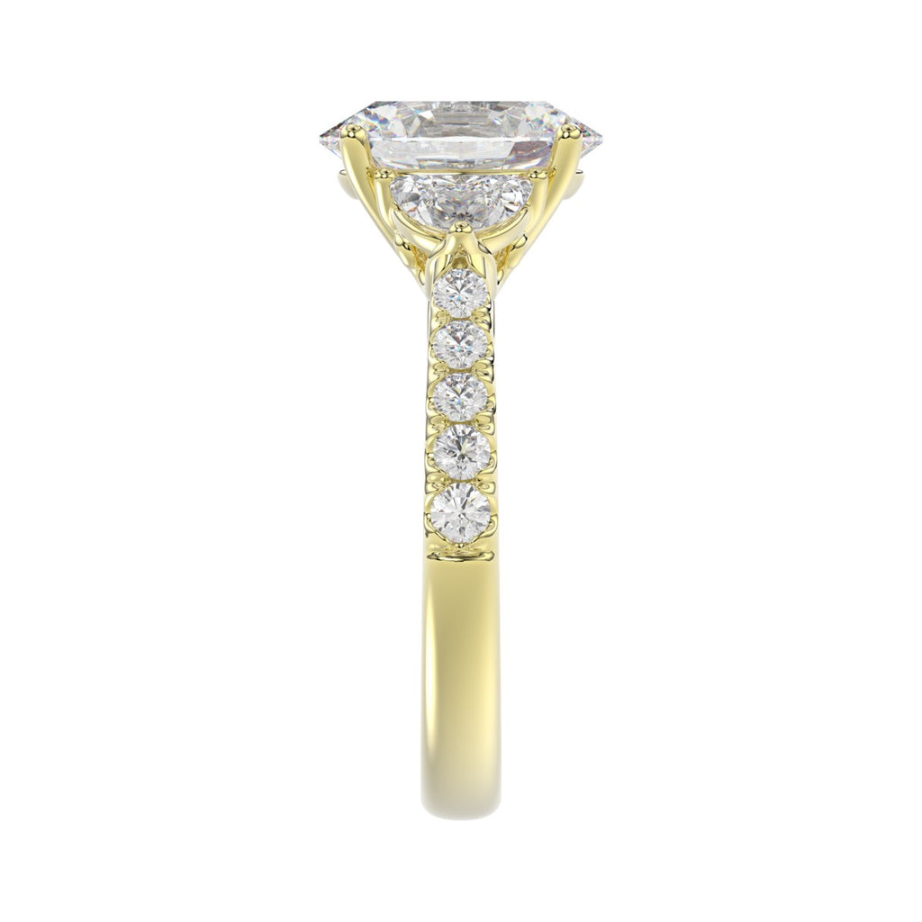 LADIES RING 3CT ROUND/OVAL/HALF MOON DIAMOND 14K YELLOW GOLD (CENTER STONE OVAL DIAMOND 2CT )