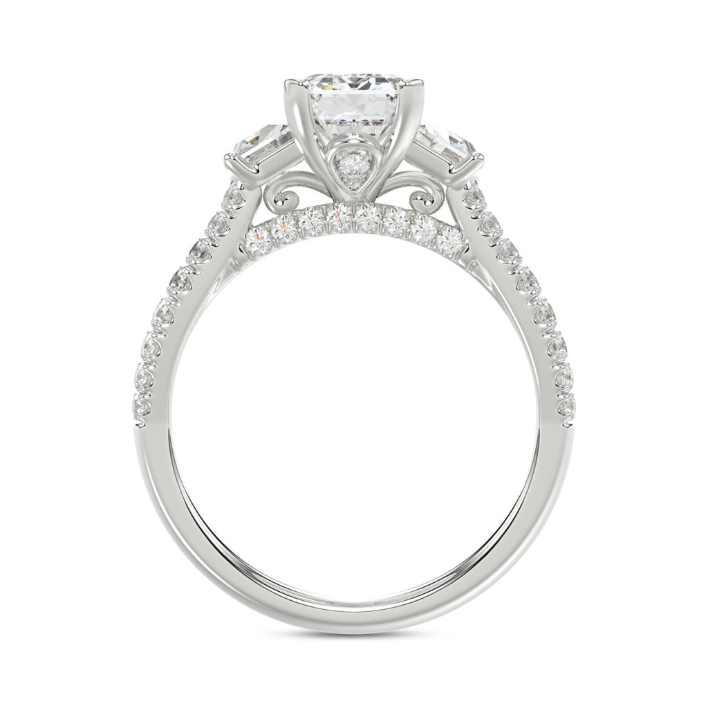 LADIES Engagement Ring 3CT ROUND/EMERALD/CADILLAC DIAMOND 14K WHITE GOLD (CENTER STONE EMERALD DIAMOND 2CT )