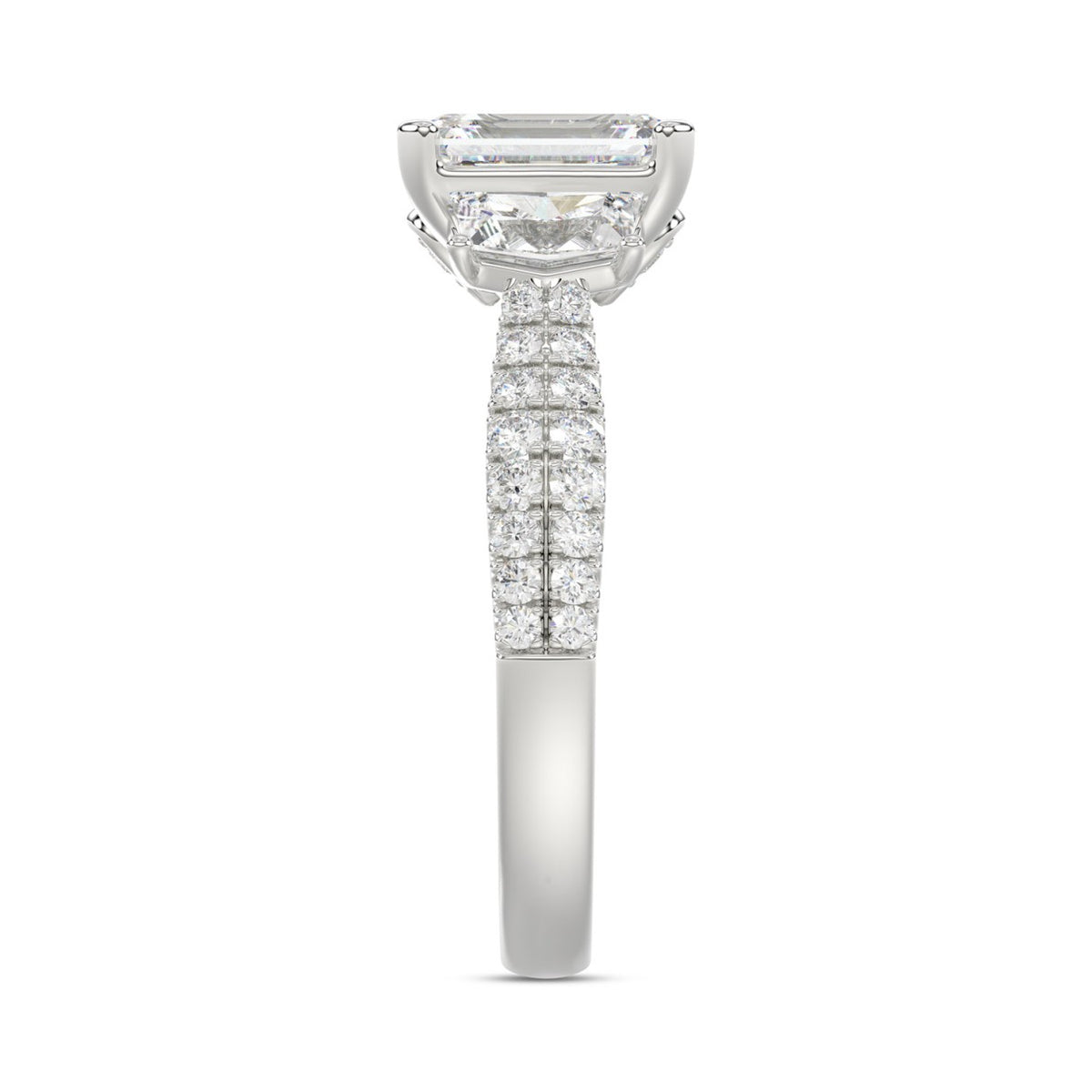 LADIES Engagement Ring 3CT ROUND/EMERALD/CADILLAC DIAMOND 14K WHITE GOLD (CENTER STONE EMERALD DIAMOND 2CT )