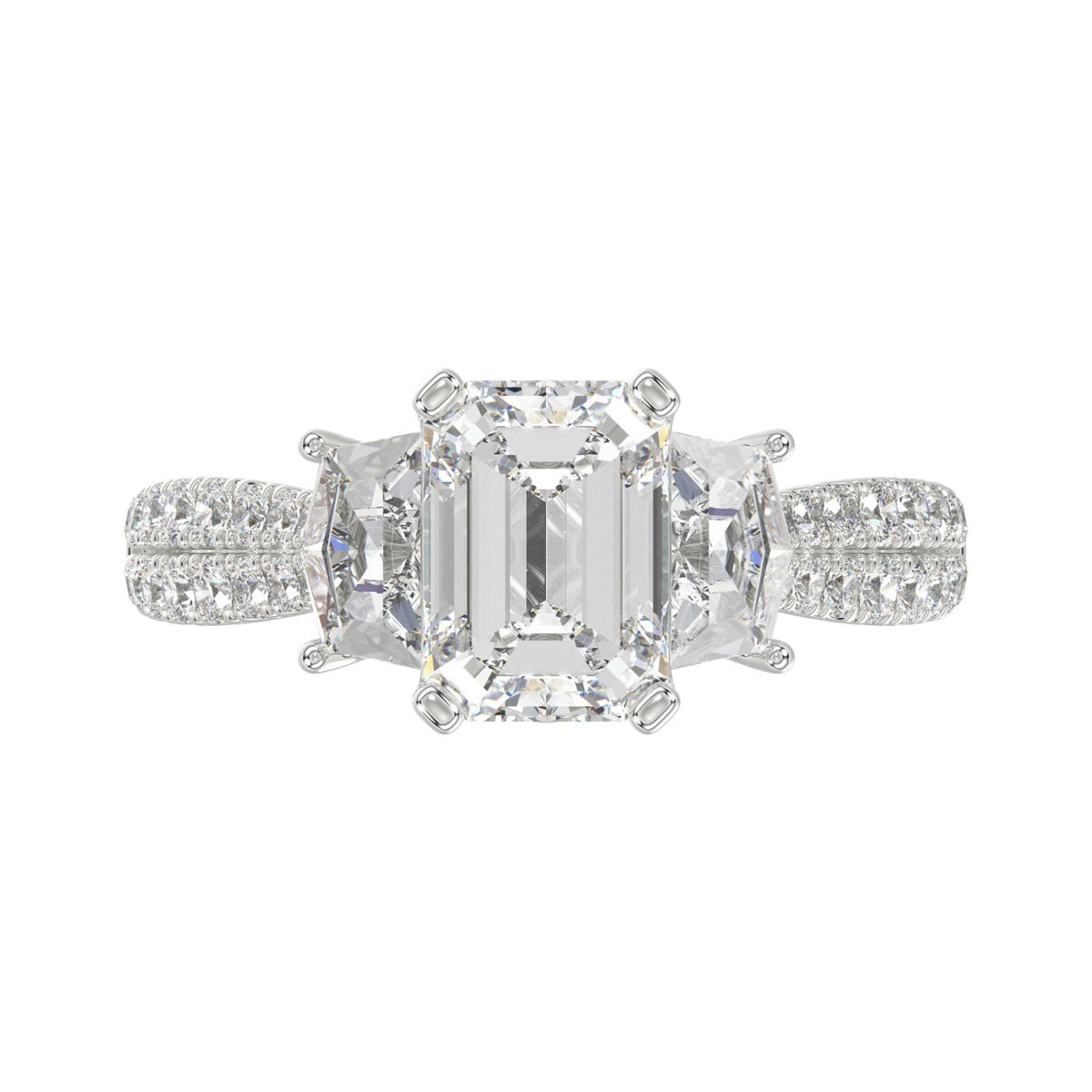 LADIES Engagement Ring 3CT ROUND/EMERALD/CADILLAC DIAMOND 14K WHITE GOLD (CENTER STONE EMERALD DIAMOND 2CT )