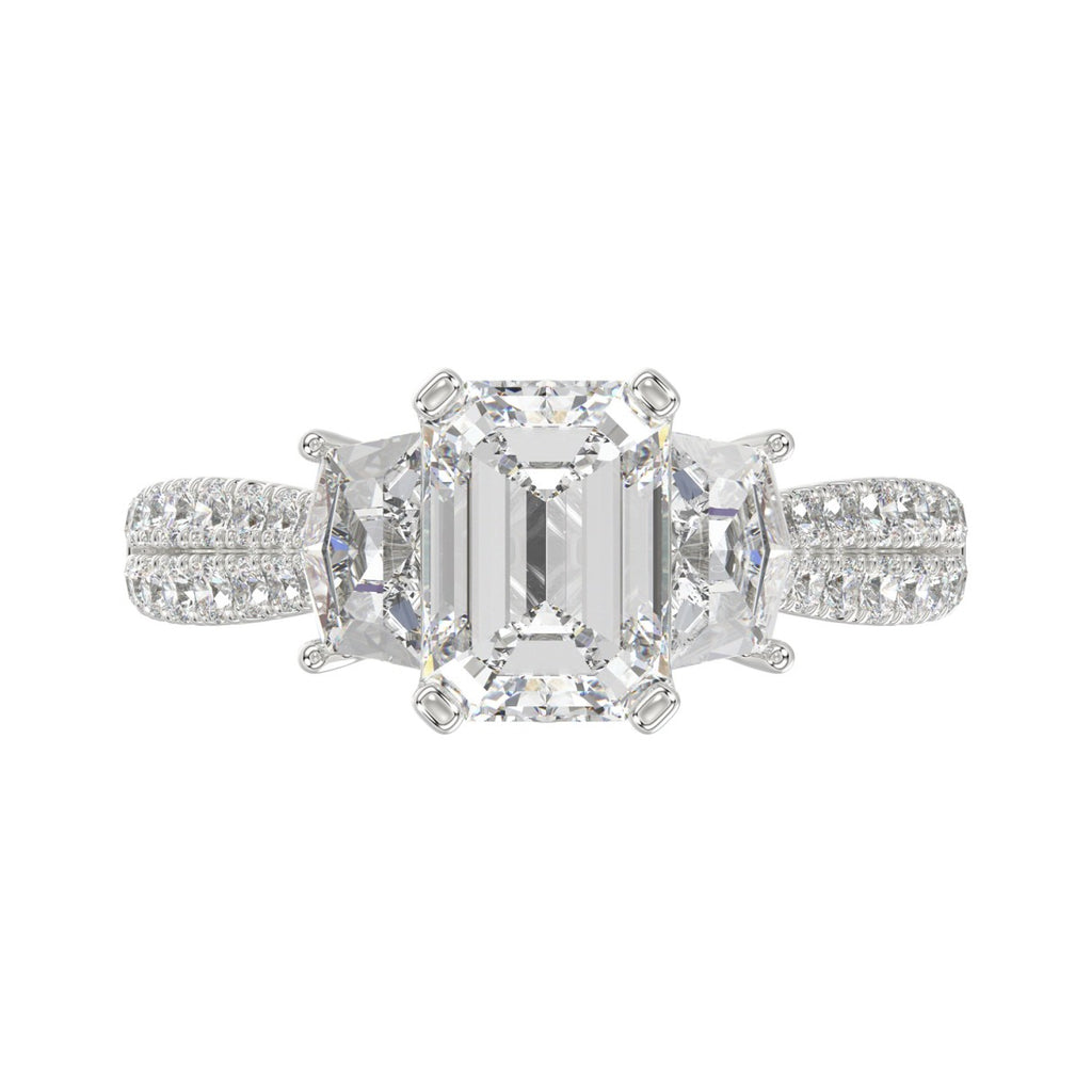 LADIES Engagement Ring 3CT ROUND/EMERALD/CADILLAC DIAMOND 14K WHITE GOLD (CENTER STONE EMERALD DIAMOND 2CT )