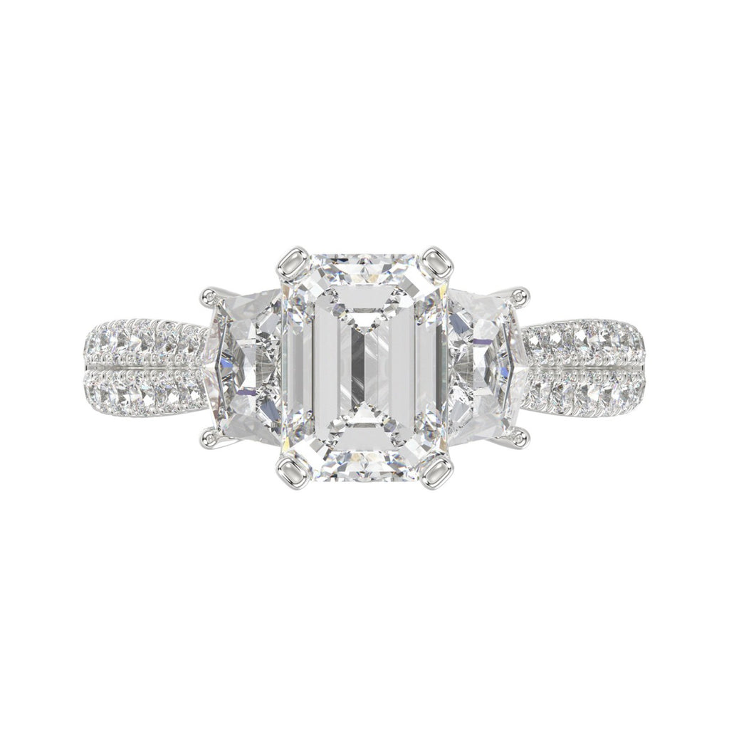 LADIES RING 3CT ROUND/EMERALD/CADILLAC DIAMOND 14K WHITE GOLD (CENTER STONE EMERALD DIAMOND 2CT )