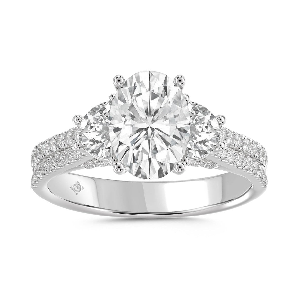 LADIES Engagement RING 3CT ROUND/OVAL/HALF MOON DIAMOND 14K WHITE GOLD (CENTER STONE OVAL DIAMOND 2CT )