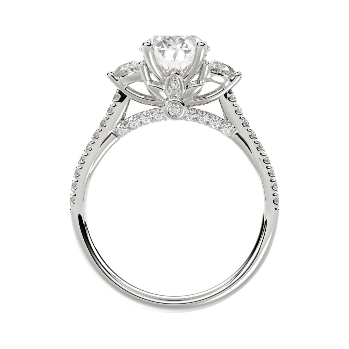 LADIES Engagement RING 3CT ROUND/OVAL/HALF MOON DIAMOND 14K WHITE GOLD (CENTER STONE OVAL DIAMOND 2CT )