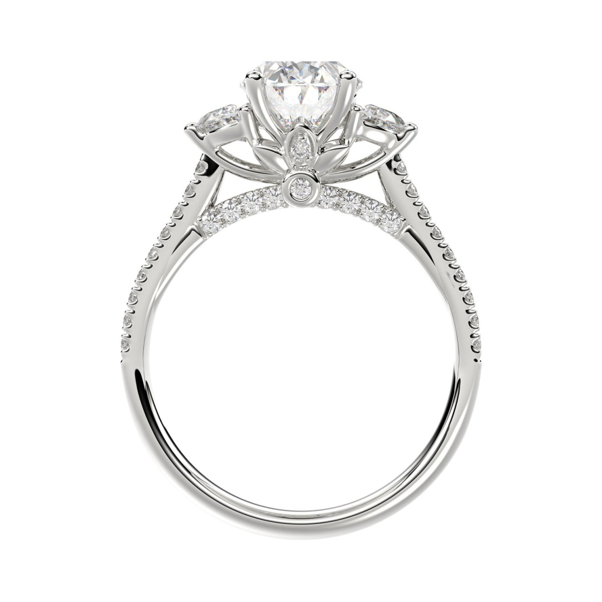 LADIES Engagement RING 3CT ROUND/OVAL/HALF MOON DIAMOND 14K WHITE GOLD (CENTER STONE OVAL DIAMOND 2CT )