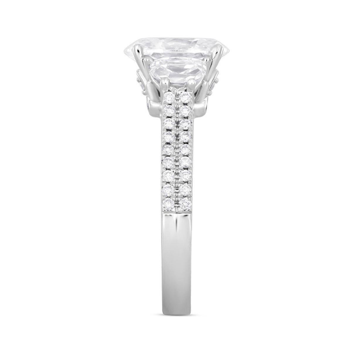 LADIES Engagement RING 3CT ROUND/OVAL/HALF MOON DIAMOND 14K WHITE GOLD (CENTER STONE OVAL DIAMOND 2CT )