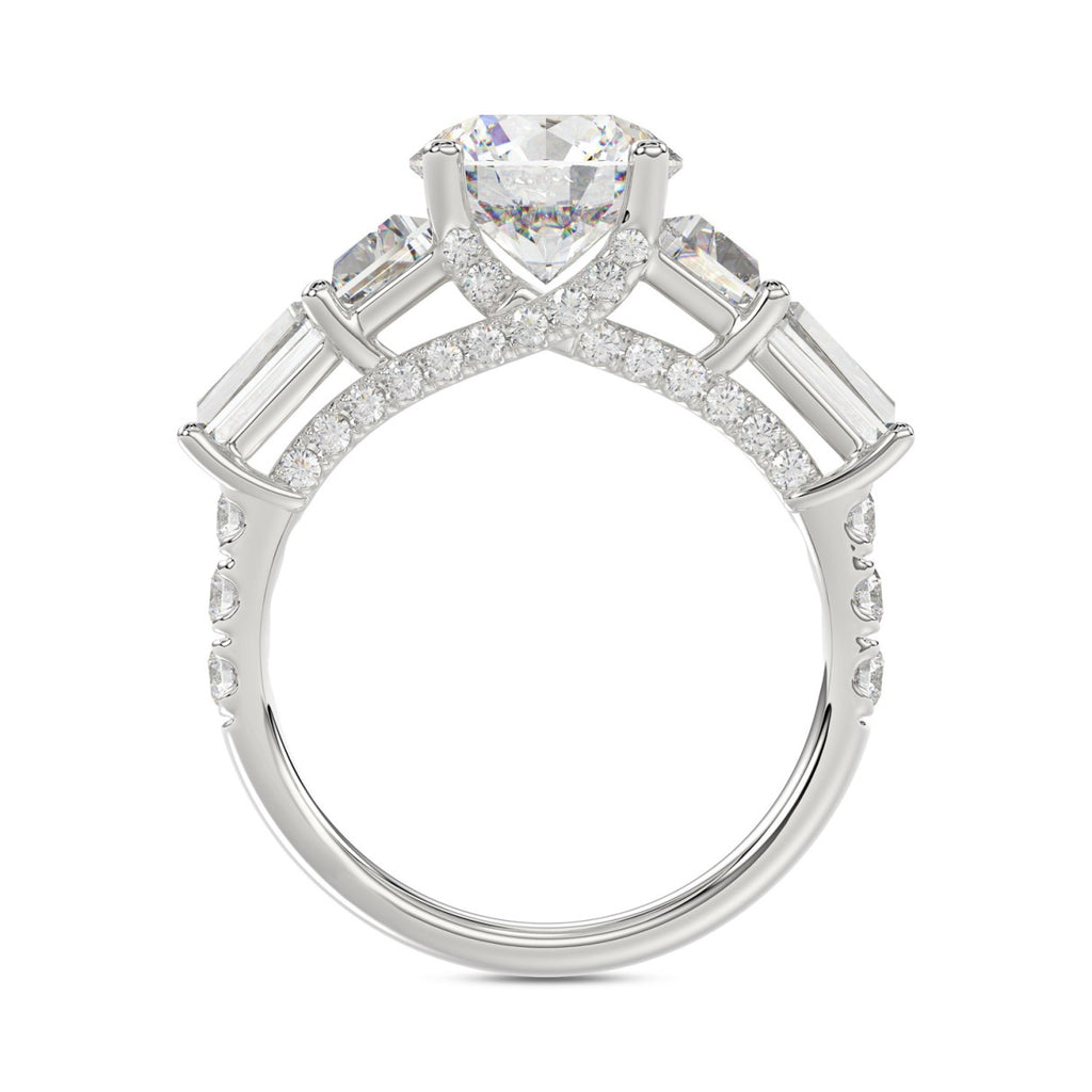 LADIES RING 3 3/4CT ROUND/TRAPEZOID/BAGUETTE DIAMOND 14K WHITE GOLD (CENTER STONE ROUND DIAMOND 2CT )