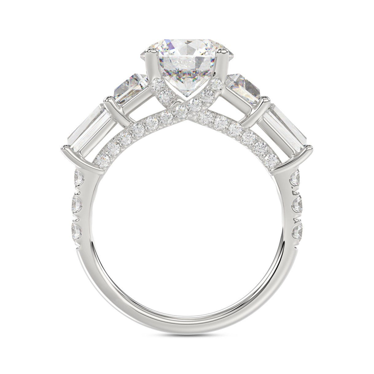 LADIES RING 3 3/4CT ROUND/TRAPEZOID/BAGUETTE DIAMOND 14K WHITE GOLD (CENTER STONE ROUND DIAMOND 2CT )