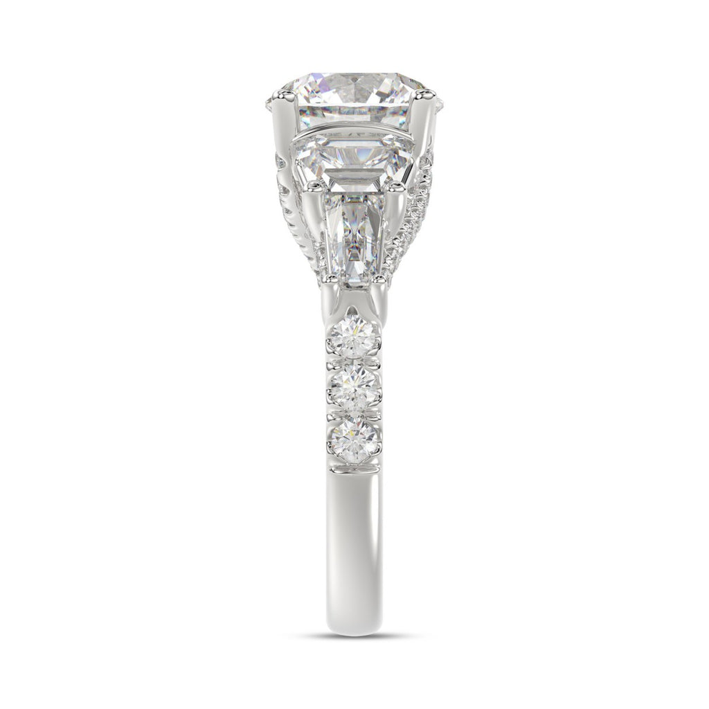 LADIES RING 3 3/4CT ROUND/TRAPEZOID/BAGUETTE DIAMOND 14K WHITE GOLD (CENTER STONE ROUND DIAMOND 2CT )