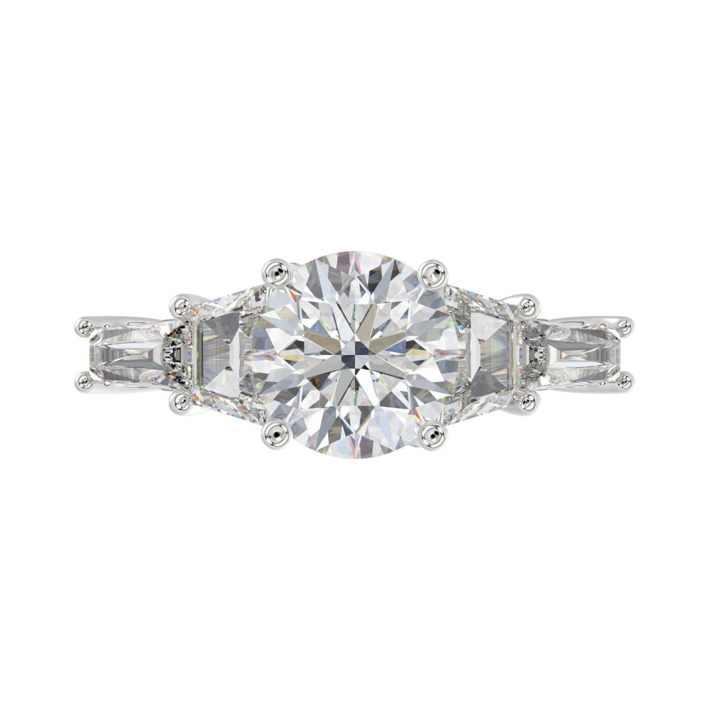 LADIES RING 3 3/4CT ROUND/TRAPEZOID/BAGUETTE DIAMOND 14K WHITE GOLD (CENTER STONE ROUND DIAMOND 2CT )