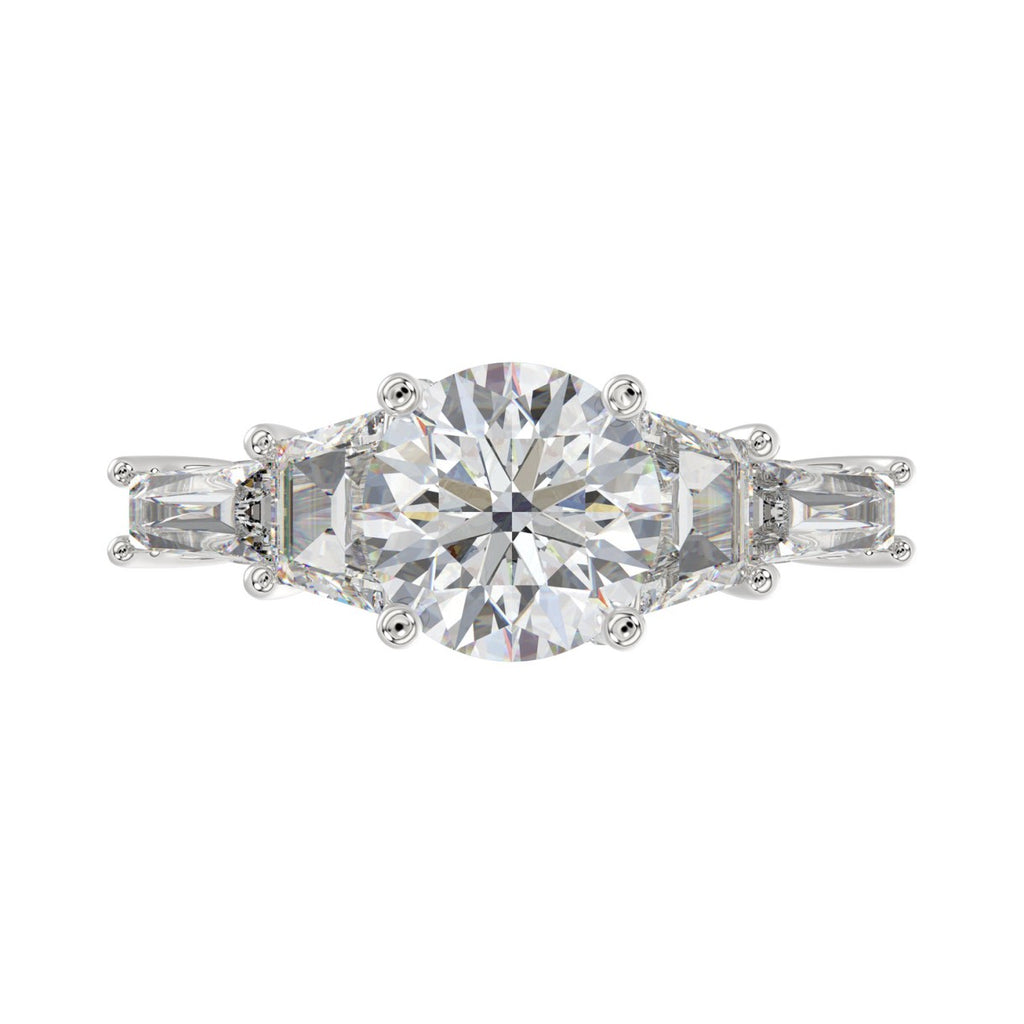LADIES RING 3 3/4CT ROUND/TRAPEZOID/BAGUETTE DIAMOND 14K WHITE GOLD (CENTER STONE ROUND DIAMOND 2CT )