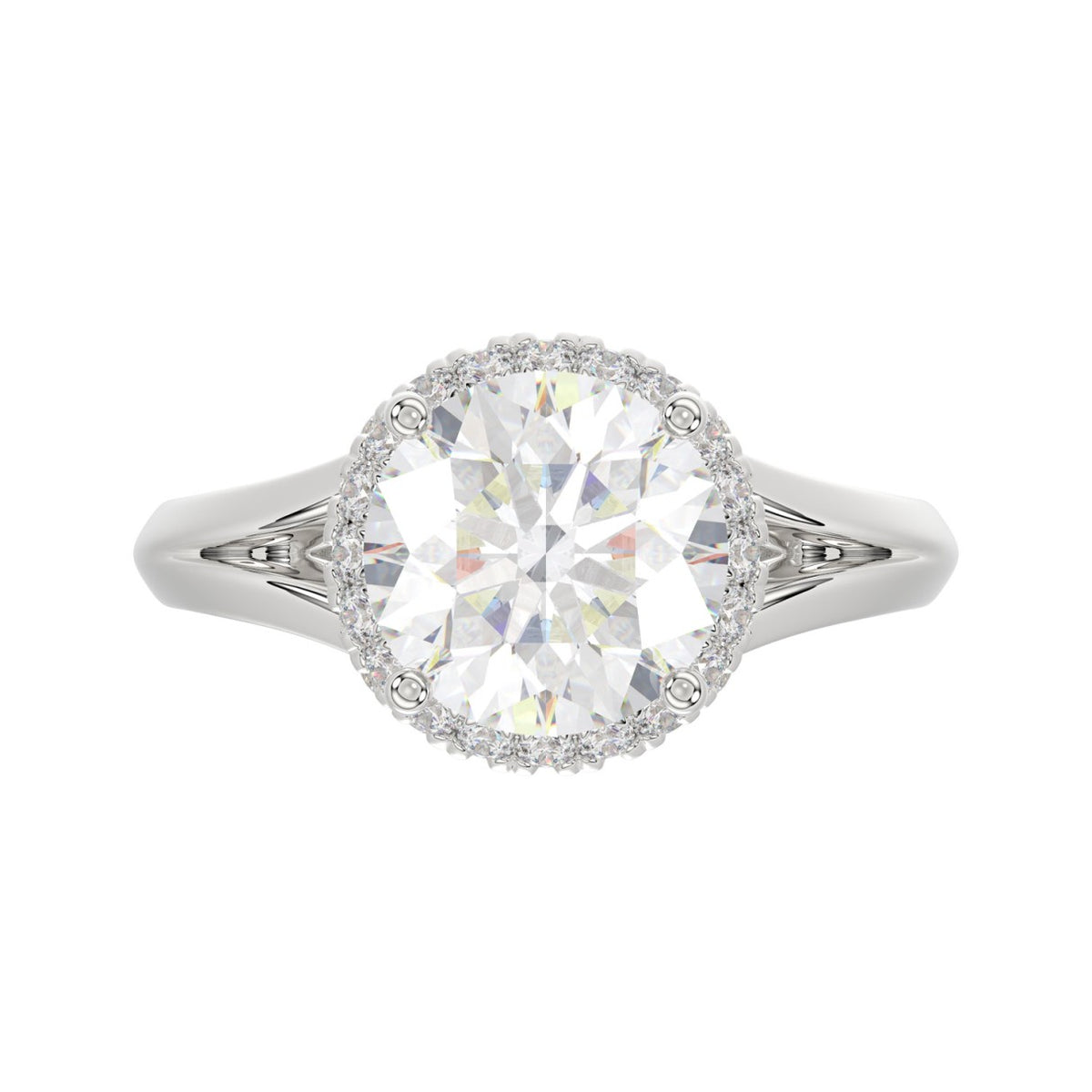 LADIES RING 3 3/8CT ROUND DIAMOND 14K WHITE GOLD (CENTER STONE ROUND DIAMOND 3CT )