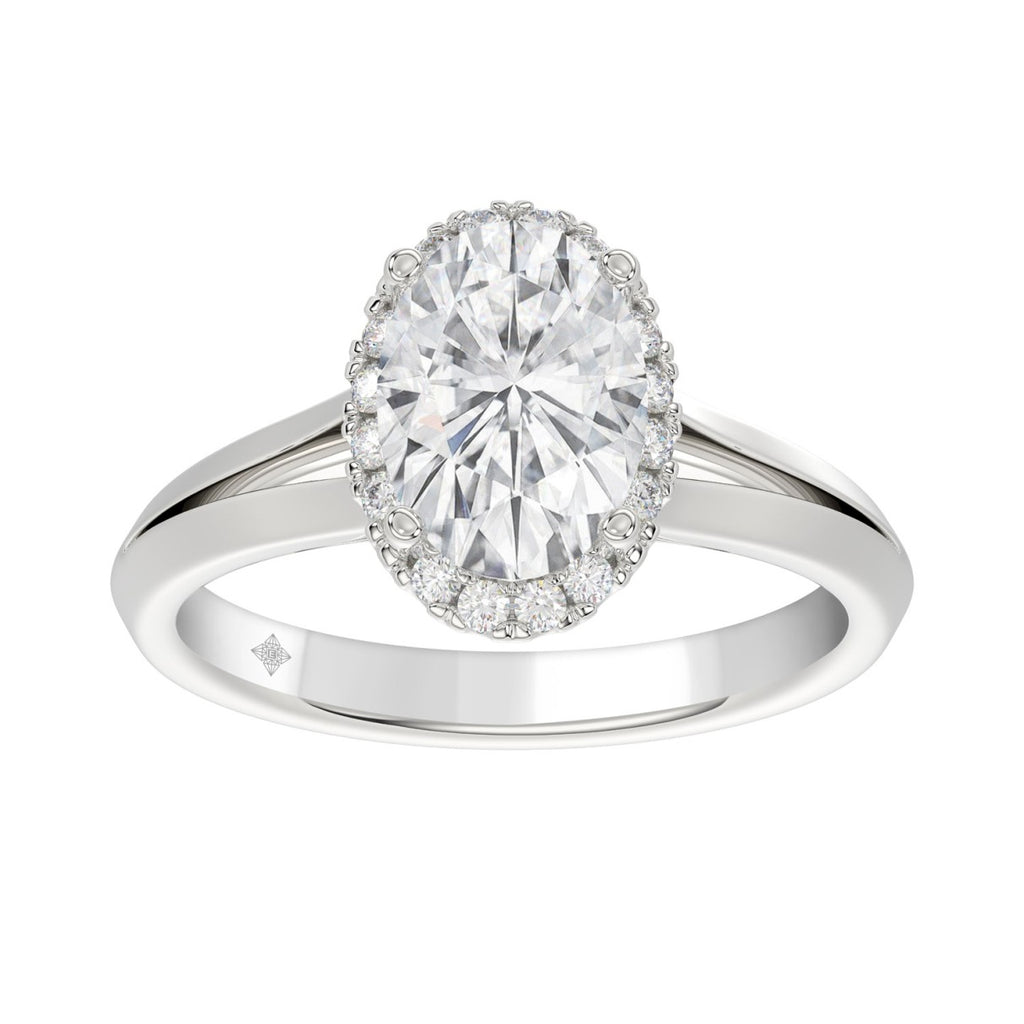 LADIES RING 2 1/6CT ROUND/OVAL DIAMOND 14K WHITE GOLD (CENTER STONE OVAL DIAMOND 2CT )