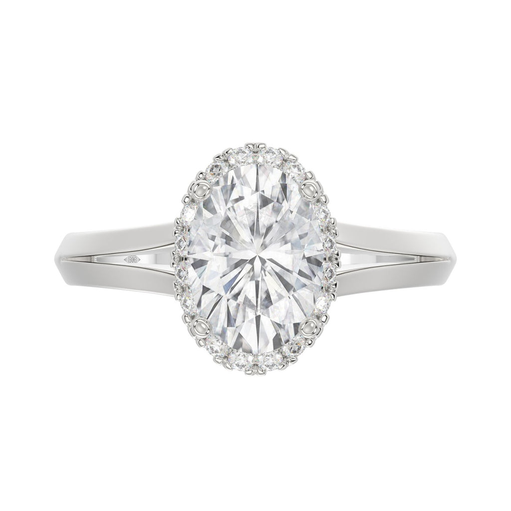 LADIES RING 2 1/6CT ROUND/OVAL DIAMOND 14K WHITE GOLD (CENTER STONE OVAL DIAMOND 2CT )