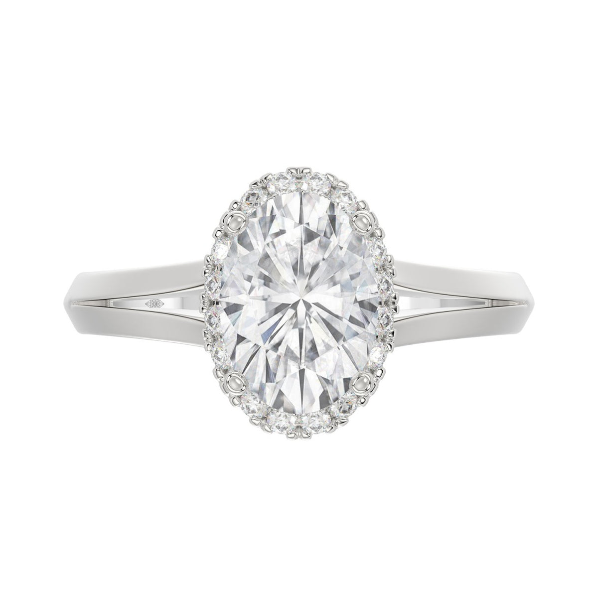 LADIES RING 2 1/6CT ROUND/OVAL DIAMOND 14K WHITE GOLD (CENTER STONE OVAL DIAMOND 2CT )