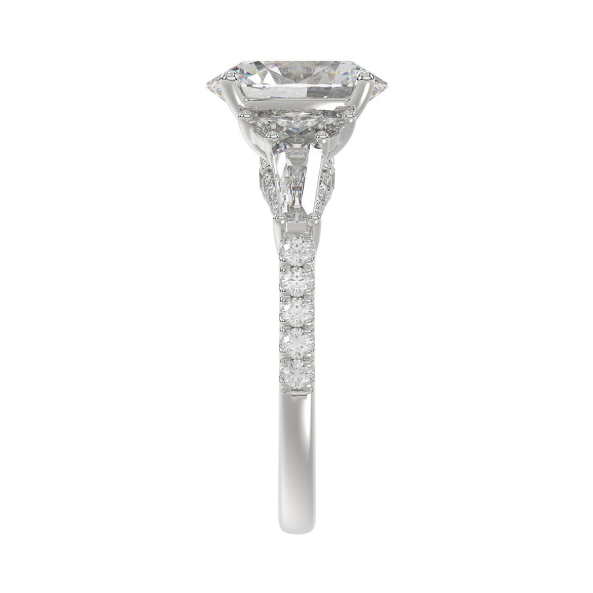 LADIES RING 3 1/2CT ROUND/HALF MOON/OVAL/TAPER BAGUETTE DIAMOND 14K WHITE GOLD (CENTER STONE OVAL DIAMOND 2CT )