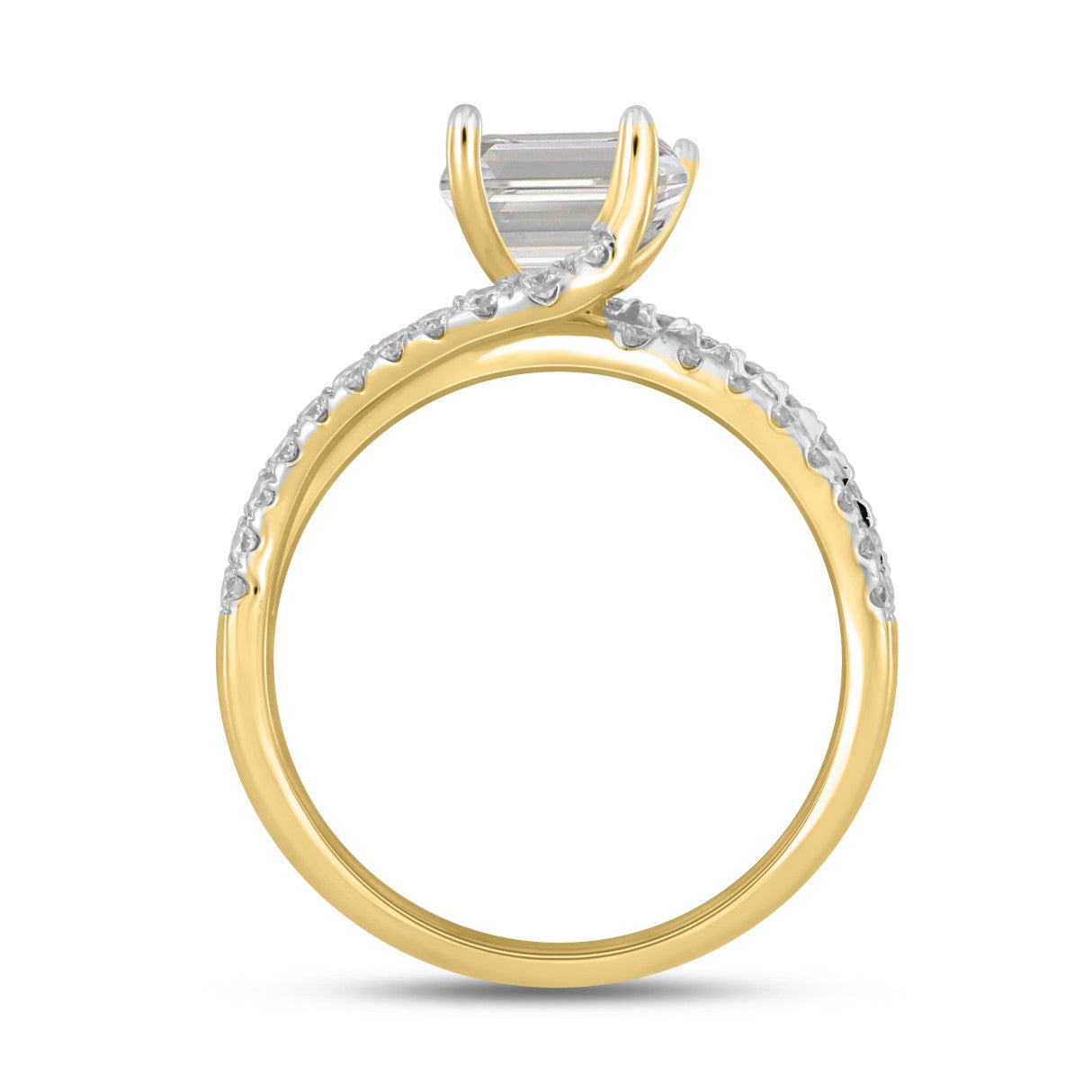 LADIES RING 2CT ROUND/EMERALD DIAMOND 14K YELLOW GOLD (CENTER STONE EMERALD DIAMOND 1 1/2CT )