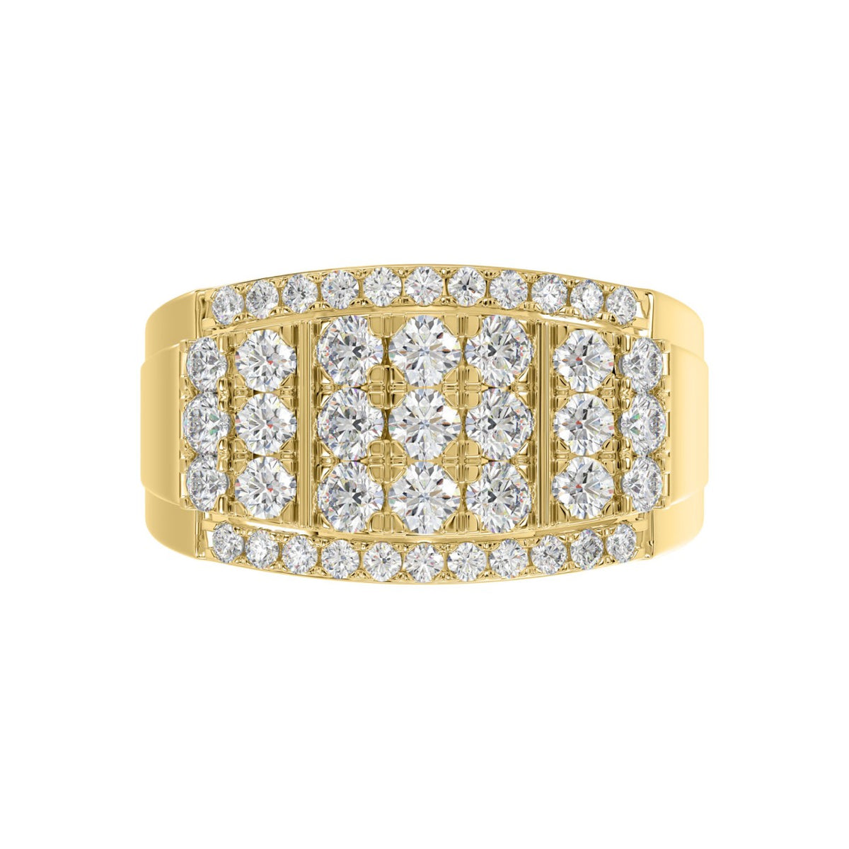 MEN'S RING 2.00CT ROUND DIAMOND 14K YELLOW GOLD 
