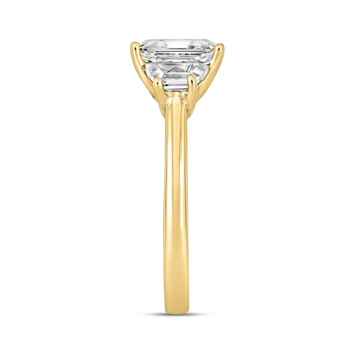 LADIES RING 2 3/4CT ROUND/TRAPEZOID/EMERALD DIAMOND 14K YELLOW GOLD