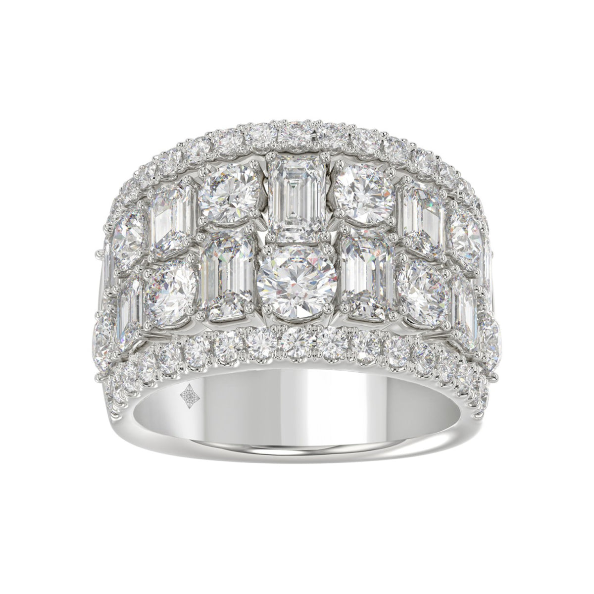 14K WHITE GOLD 5.00CT ROUND/EMERALD DIAMOND LADIES BAND