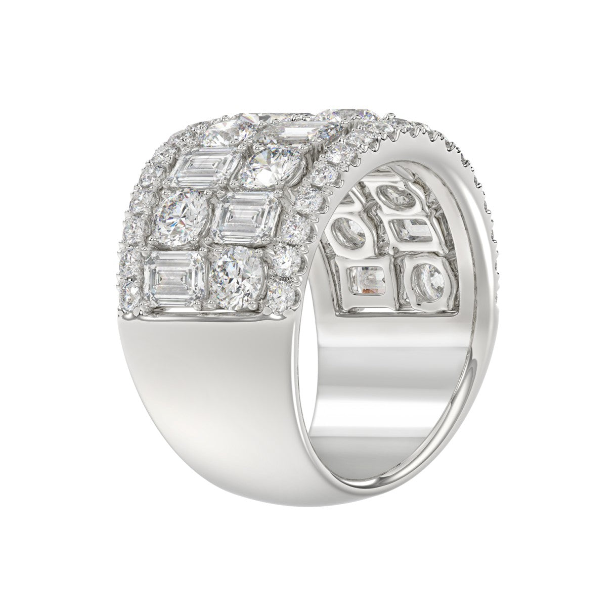 14K WHITE GOLD 5.00CT ROUND/EMERALD DIAMOND LADIES BAND