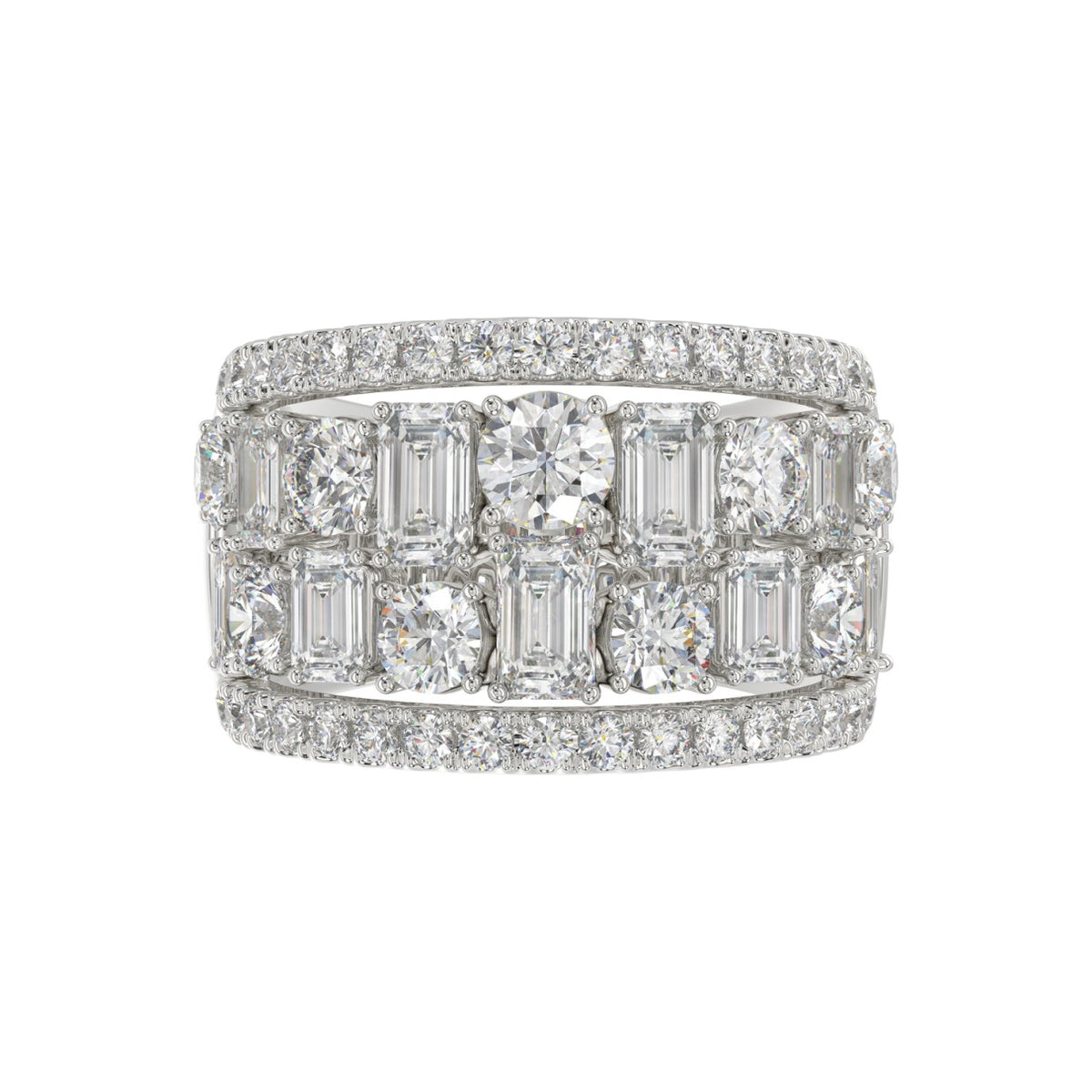 14K WHITE GOLD 5.00CT ROUND/EMERALD DIAMOND LADIES BAND