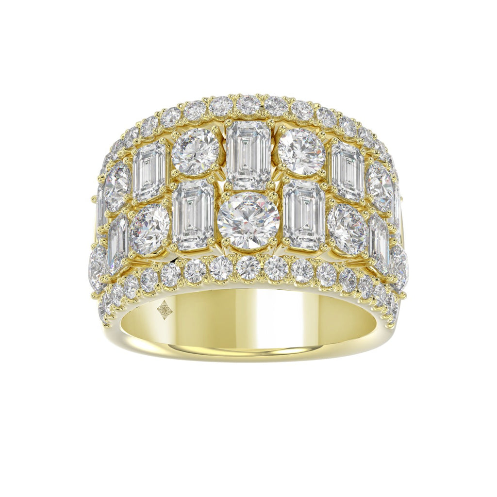 14K YELLOW GOLD 5.00CT ROUND/EMERALD DIAMOND LADIES BAND