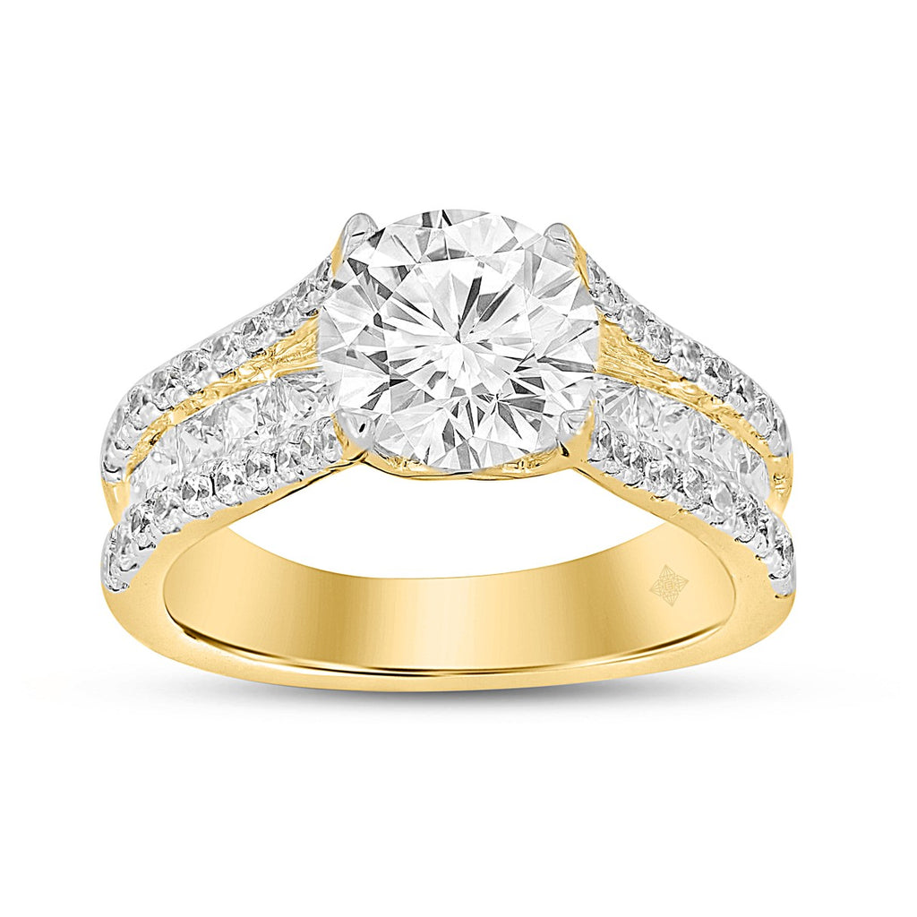 LADIES RING 3 1/2CT ROUND/PRINCESS DIAMOND 14K YELLOW GOLD (CENTER STONE ROUND DIAMOND 2CT )