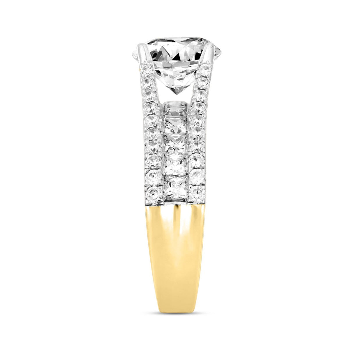 LADIES RING 3 1/2CT ROUND/PRINCESS DIAMOND 14K YELLOW GOLD (CENTER STONE ROUND DIAMOND 2CT )