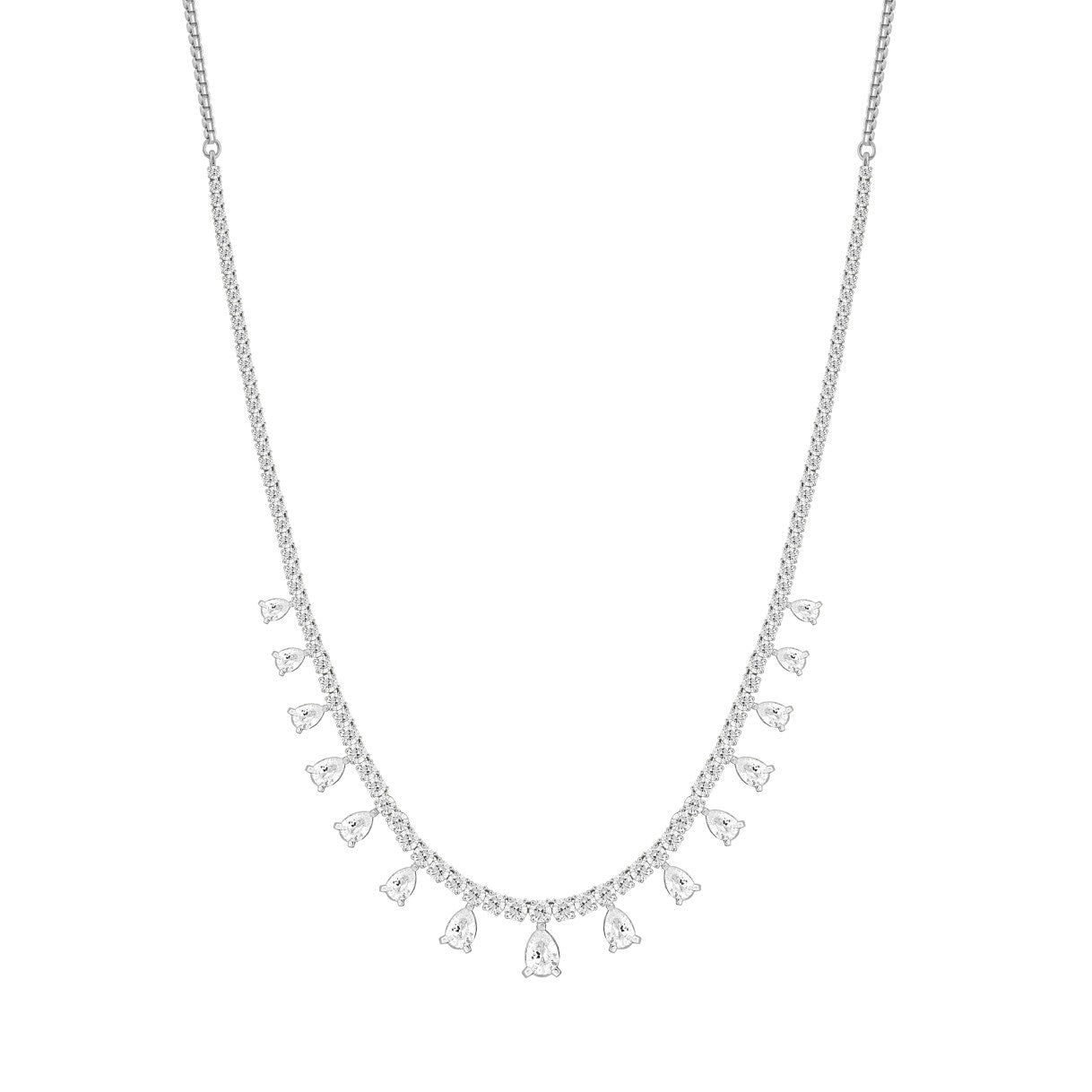 LADIES NECKLACES 5CT ROUND/PEAR DIAMOND 14K WHITE GOLD