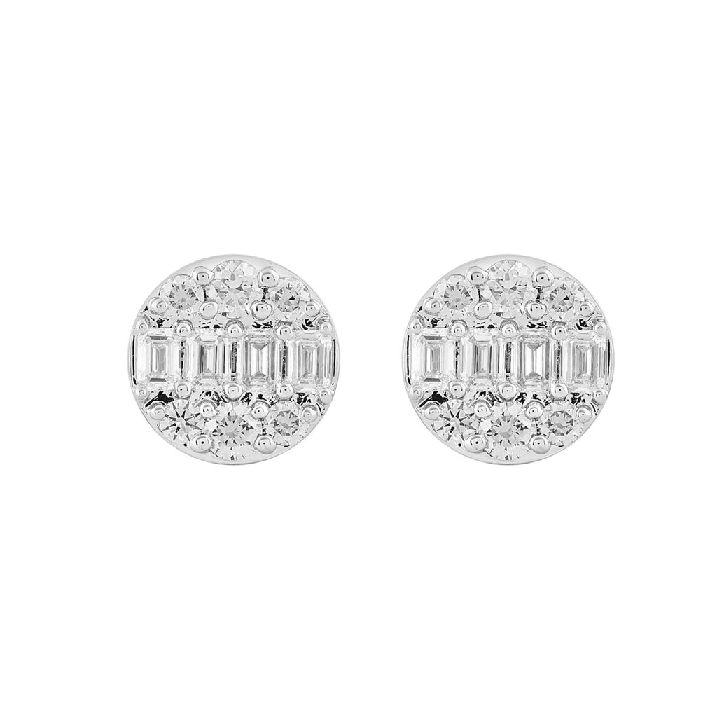 LADIES EARRINGS 1 1/2CTROUND/EMERALD DIAMOND 14K WHITE GOLD