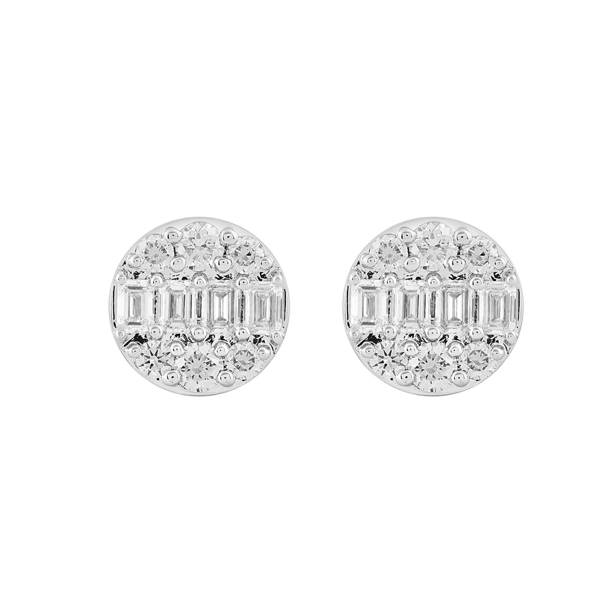 LADIES EARRINGS 1 1/2CTROUND/EMERALD DIAMOND 14K WHITE GOLD
