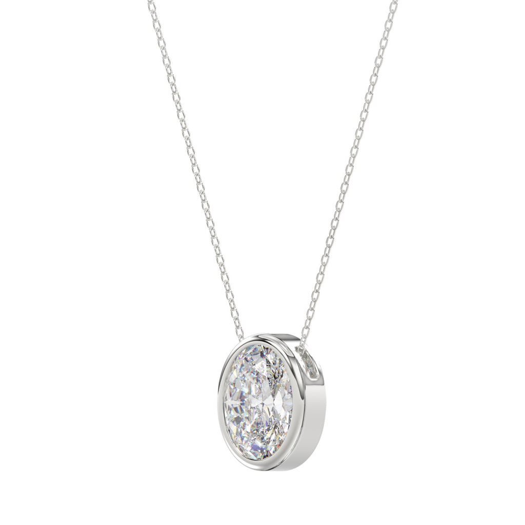 LADIES SOLITAIRE PENDANT 1CT OVAL DIAMOND 14K WHITE GOLD WITH CHAIN