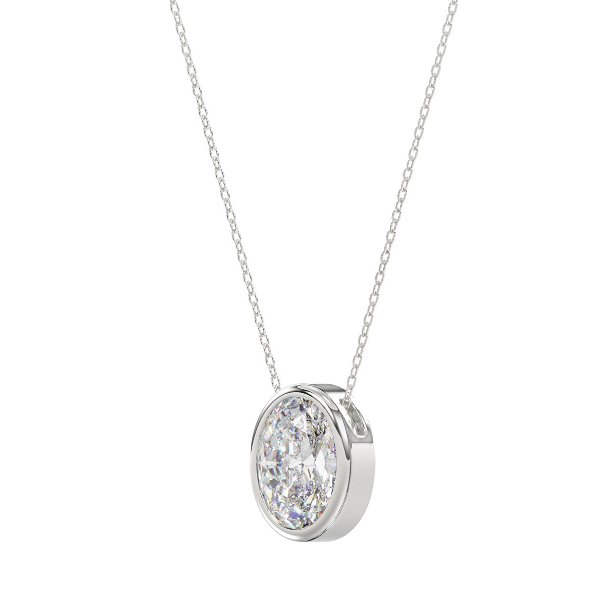LADIES SOLITAIRE PENDANT 1CT OVAL DIAMOND 14K WHITE GOLD WITH CHAIN