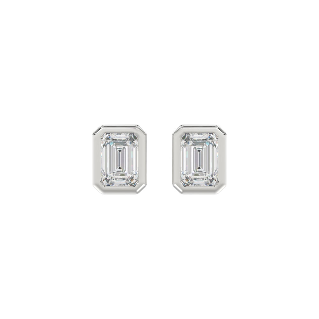 LADIES SOLITAIRE EARRINGS 2CT EMERALD DIAMOND 14K WHITE GOLD