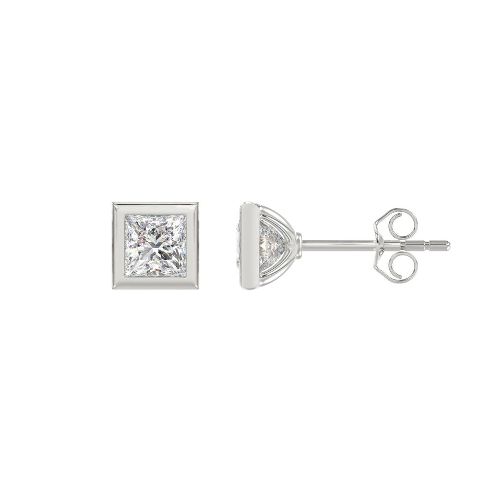 LADIES SOLITAIRE EARRINGS 1CT PRINCESS DIAMOND 14K WHITE GOLD